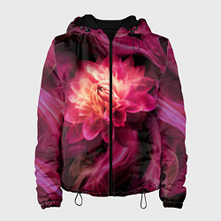 Куртка с капюшоном женская Розовый цветок в огне - нейросеть, цвет: 3D-черный