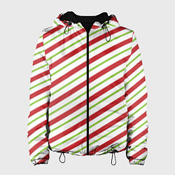 Куртка с капюшоном женская Рождественский паттерн красно зеленые полосы, цвет: 3D-черный