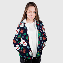 Куртка с капюшоном женская Снеговички с рождественскими оленями и елками, цвет: 3D-белый — фото 2