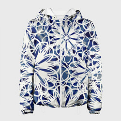 Куртка с капюшоном женская Стилизованные цветы абстракция синее-белый, цвет: 3D-белый