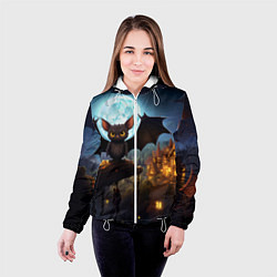 Куртка с капюшоном женская Летучая мышка на фоне луны и замка, цвет: 3D-белый — фото 2