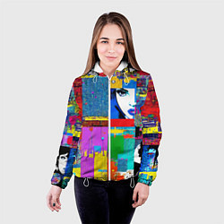 Куртка с капюшоном женская Лоскутное одеяло - поп-арт, цвет: 3D-белый — фото 2