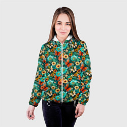 Куртка с капюшоном женская Бабочки в цветах паттерн, цвет: 3D-белый — фото 2