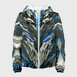Куртка с капюшоном женская Синий неоновый кибер демон, цвет: 3D-белый