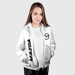 Куртка с капюшоном женская Mazda speed на светлом фоне со следами шин вертика, цвет: 3D-белый — фото 2
