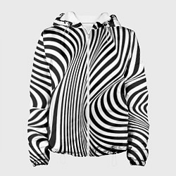 Куртка с капюшоном женская Цвета зебры оптическая иллюзия, цвет: 3D-белый