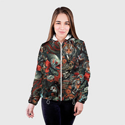 Куртка с капюшоном женская Татуировка ирезуми в японском стиле, цвет: 3D-белый — фото 2