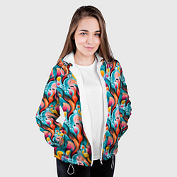 Куртка с капюшоном женская Разноцветные кляксы паттерн, цвет: 3D-белый — фото 2