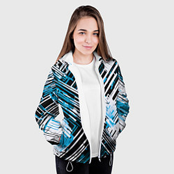 Куртка с капюшоном женская Киберпанк линии белые и синие, цвет: 3D-белый — фото 2