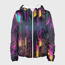 Куртка с капюшоном женская Киберпанк полосы розовые и жёлтые, цвет: 3D-белый