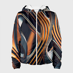 Куртка с капюшоном женская Слияние красок оранжевого и чёрного абстракция, цвет: 3D-белый