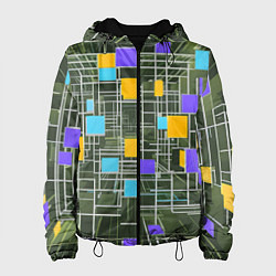 Женская куртка Разноцветные квадраты и белые полосы