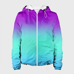 Куртка с капюшоном женская Фиолетовый бирюзовый голубой неоновый градиент, цвет: 3D-белый