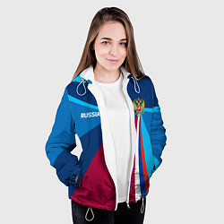 Куртка с капюшоном женская Герб и триколор России с геометрией, цвет: 3D-белый — фото 2