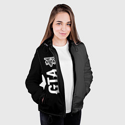 Куртка с капюшоном женская GTA glitch на темном фоне по-вертикали, цвет: 3D-черный — фото 2