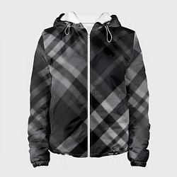 Куртка с капюшоном женская Черно-белая диагональная клетка в шотландском стил, цвет: 3D-белый