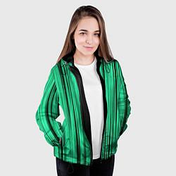 Куртка с капюшоном женская Абстракция полосы зелёные, цвет: 3D-черный — фото 2