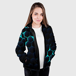 Куртка с капюшоном женская Бирюзовый сквозь чёрные соты, цвет: 3D-черный — фото 2