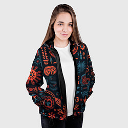 Куртка с капюшоном женская Абстрактный паттерн в славянской стилистике, цвет: 3D-черный — фото 2