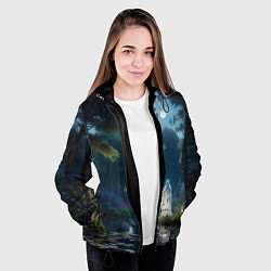 Куртка с капюшоном женская Одинокий призрак в лесу, цвет: 3D-черный — фото 2