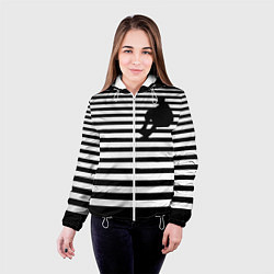 Куртка с капюшоном женская Силуэт на чёрно белом полосы, цвет: 3D-белый — фото 2