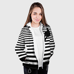 Куртка с капюшоном женская Силуэт на чёрно белом полосы, цвет: 3D-белый — фото 2