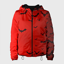 Куртка с капюшоном женская Летучие мыши на красном фоне, цвет: 3D-черный