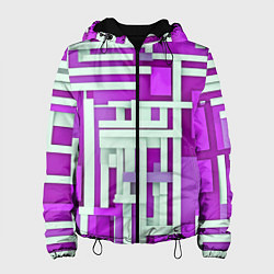 Куртка с капюшоном женская Полосы на фиолетовом фоне, цвет: 3D-черный
