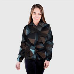 Куртка с капюшоном женская Черная геометрическая абстракция - объемные грани, цвет: 3D-черный — фото 2