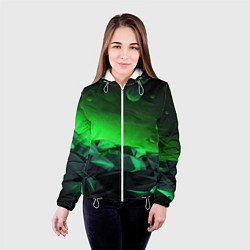 Куртка с капюшоном женская Абстрактное эхо зелени, цвет: 3D-белый — фото 2