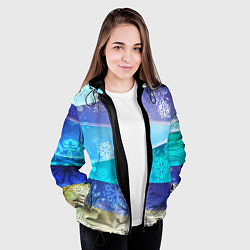 Куртка с капюшоном женская Абстрактный синий волнистый фон со снежинками, цвет: 3D-черный — фото 2