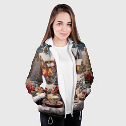 Куртка с капюшоном женская Объемные новогодние домики, цвет: 3D-белый — фото 2