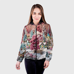 Куртка с капюшоном женская Зимний закат новый год, цвет: 3D-черный — фото 2