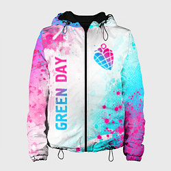 Куртка с капюшоном женская Green Day neon gradient style вертикально, цвет: 3D-черный