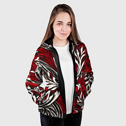 Куртка с капюшоном женская Красно белый узор на чёрном фоне, цвет: 3D-черный — фото 2