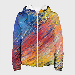 Куртка с капюшоном женская Смешение масляных красок синий жёлтый красный живо, цвет: 3D-белый