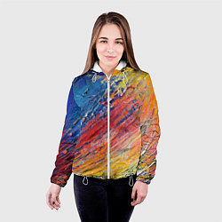 Куртка с капюшоном женская Смешение масляных красок синий жёлтый красный живо, цвет: 3D-белый — фото 2