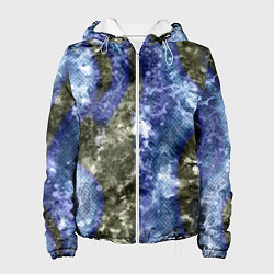 Женская куртка Абстракция - гранж синие полосы на сером