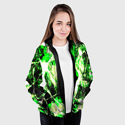 Куртка с капюшоном женская Зелёные узоры джунгли, цвет: 3D-черный — фото 2