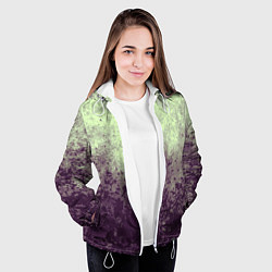 Куртка с капюшоном женская Абстракция - фиолетовые пятна на зеленом фоне, цвет: 3D-белый — фото 2