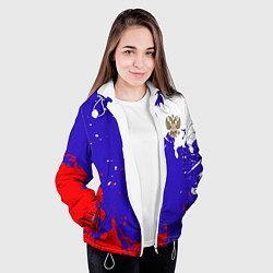 Куртка с капюшоном женская Российский герб на триколоре, цвет: 3D-белый — фото 2