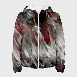 Куртка с капюшоном женская Дым и красные узоры, цвет: 3D-белый