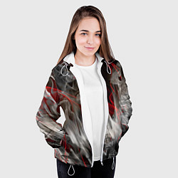 Куртка с капюшоном женская Дым и красные узоры, цвет: 3D-белый — фото 2