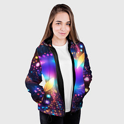 Куртка с капюшоном женская Абстрактный розово синий фрактал, цвет: 3D-черный — фото 2