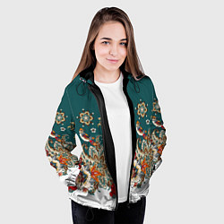 Куртка с капюшоном женская Индийский орнамент с птицами, цвет: 3D-черный — фото 2