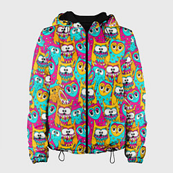 Куртка с капюшоном женская Разноцветные совы, цвет: 3D-черный