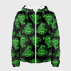 Куртка с капюшоном женская Паттерн елка и дракон, цвет: 3D-белый