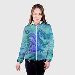 Куртка с капюшоном женская Бирюзовый дракон узор, цвет: 3D-белый — фото 2