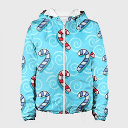 Куртка с капюшоном женская Новогодний леденец трость, цвет: 3D-белый