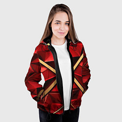 Куртка с капюшоном женская Золотые ленты на красном фоне, цвет: 3D-черный — фото 2